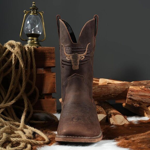 Men\'s Coffee Toe Western Boots Vegan/genuine Leather With Classic Patriot main image 5